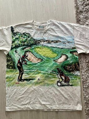 Vintage Rare 90s Northern Elements Tshirt Mens XL Loose Fit Golf AOP Collectible